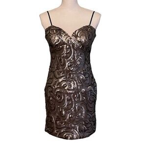 City Studio Pewter Sequin Metallic Formal Prom Dress